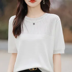 Thin short sleeved T-shirt for women's summer new round neck shirt, fashionable loose fitting women's fashionable top