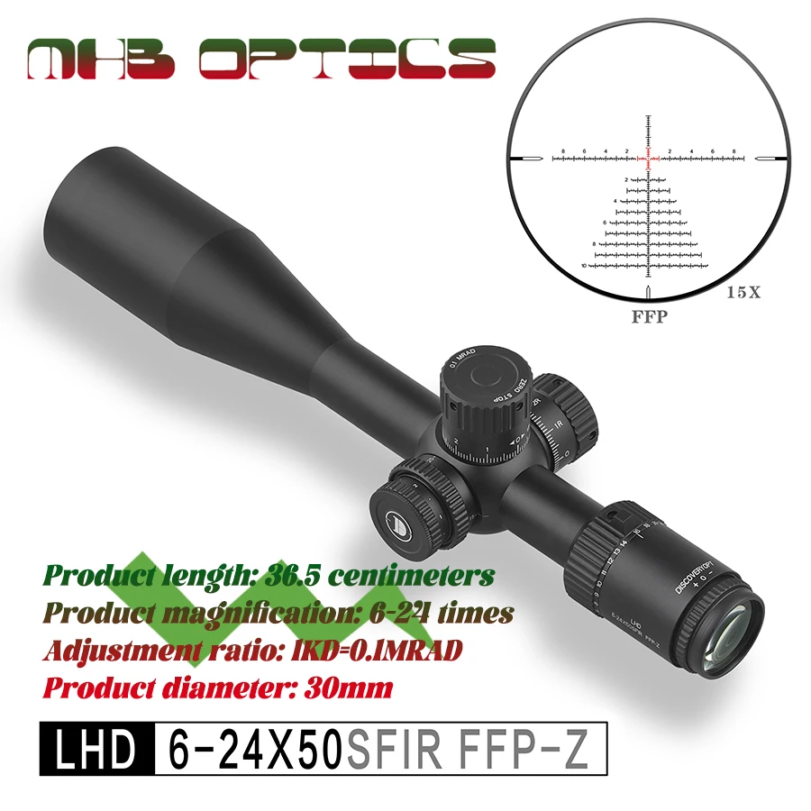 

Discoverer Authenticity LHD 6-24X50SFIR FFP-Z front direct adjustment MRAD differentiation hunting rifle sniper scope