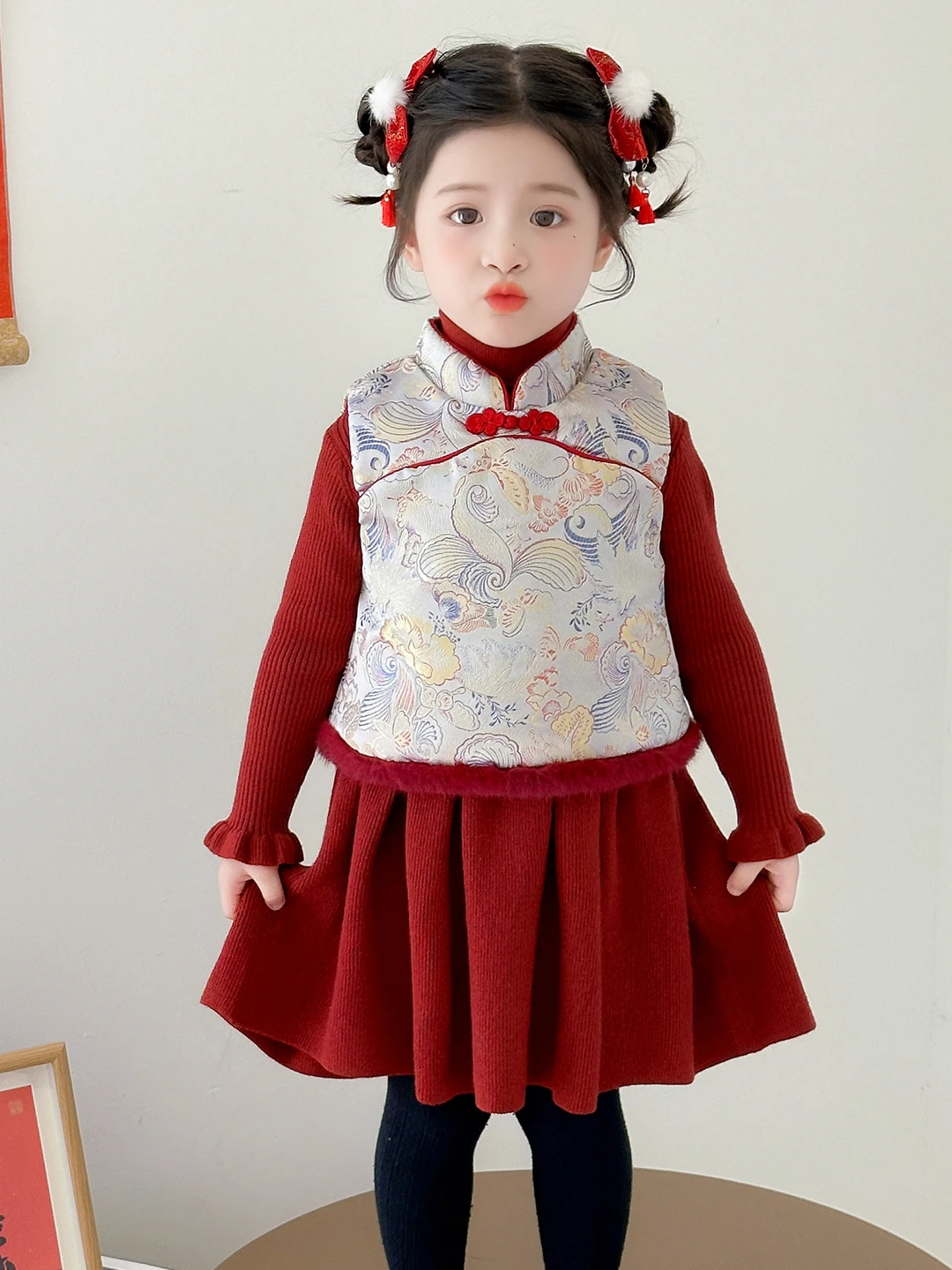 

Girls' New Year Ceremony Clothes Winter Outfit Baby Girl Traditional Chinese Sle Sweater Dr Children's Hanfu