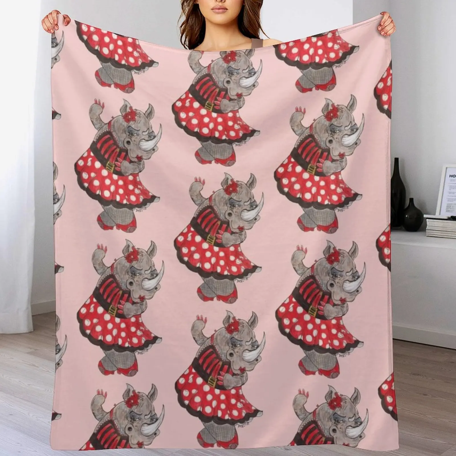 

Rhino Gal, Rockabilly Rhinoceros Fashionista Throw Blanket Thin Furrys Bed Fashionable Blankets