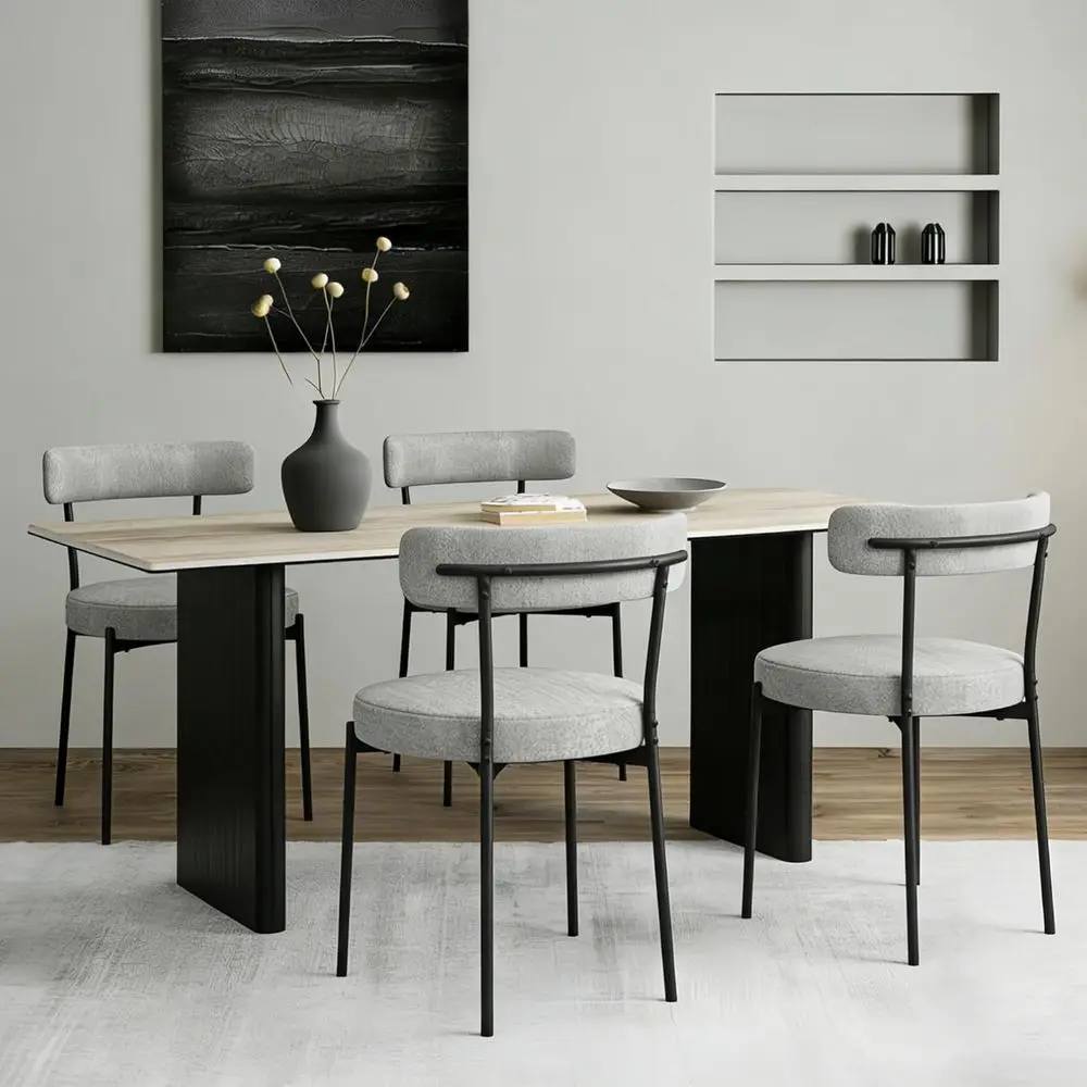 

Set of 4 Modern Upholstered Dining Chairs with Curved Backrest and Metal Legs, Suitable for Kitchen and Living Room