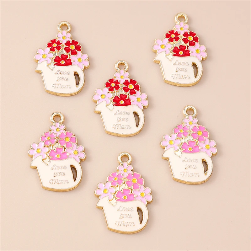 

20pcs 17x25mm Fashion Enamel Flower Cup Charms Pendants for Jewelry Making Mother's Day Earrings Necklaces Accessories DIY Gifts