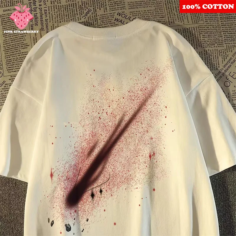 

American Retro Meteor Print T-shirt Men Summer 2025 New 100% Cotton Short sleeves Loose Casual Tee Y2k Tops Youth mens clothing