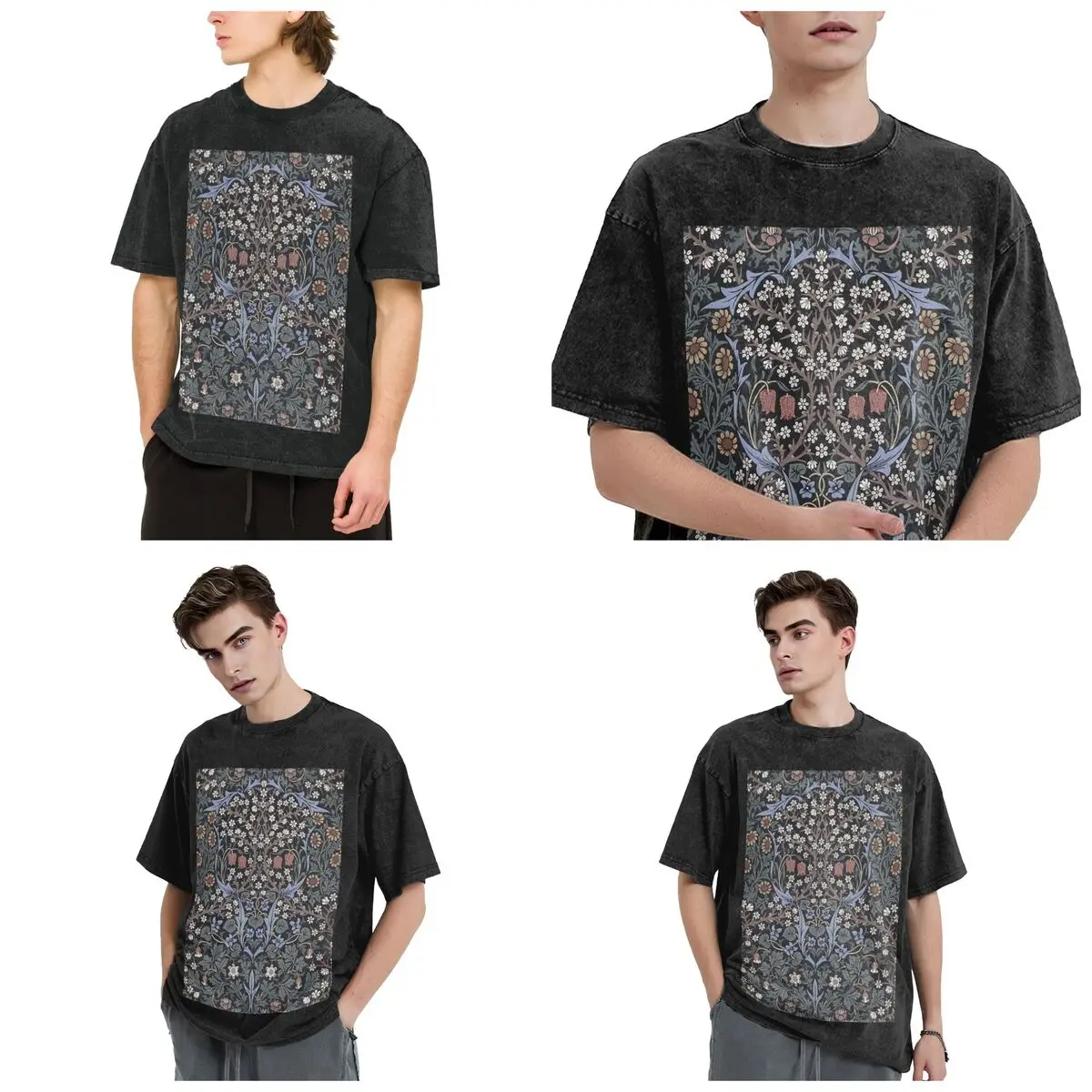Streetwear T-Shirts William Morris - Blackthorn Washed T Shirt Short Sleeve Hip Hop T-Shirt Tops Tees for Men Women