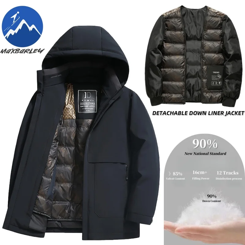 COMXZ Winter White Duck Down Coat Mens 2025 New Trendy Detachable Liner Down Jacket Business Casual Warm Cold-proof Puffer Parka