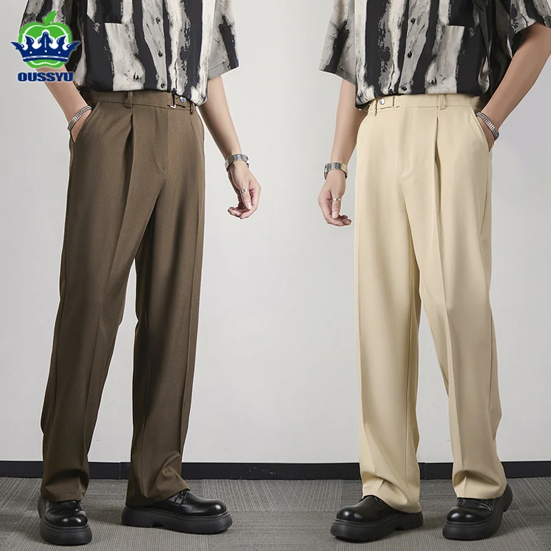 

OUSSYU Brand Autumn Casual Pants Men Business Elastic Waist Korean Style Black Brown Grey Trousers Male Plus Size Dropshipper