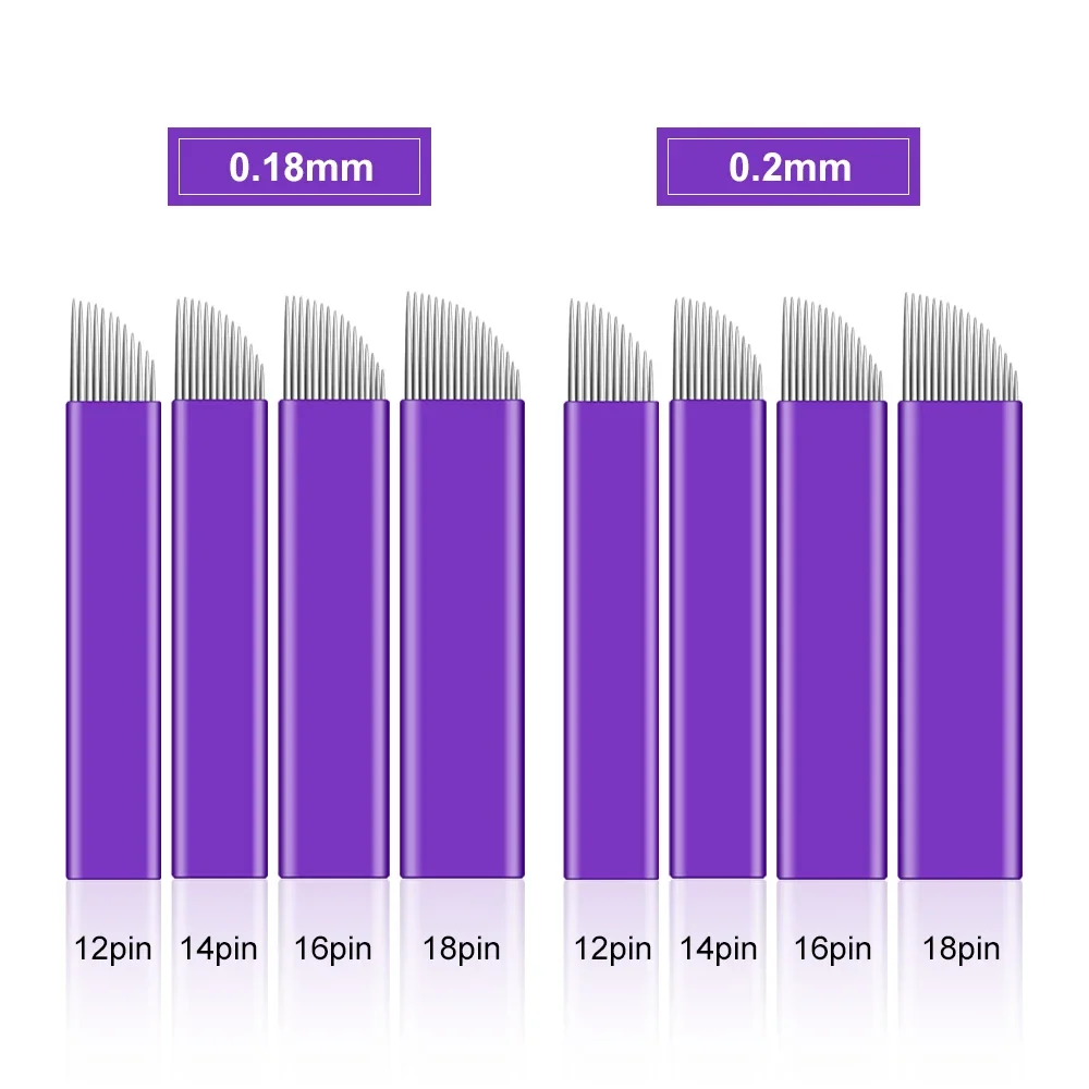 30/100pcs Thin 0.18/0.2mm Microblading Blades Disposable Permanent Makeup Tattoo Needles 12/14/16/18Pin Manual Eyebrow Lip Blade