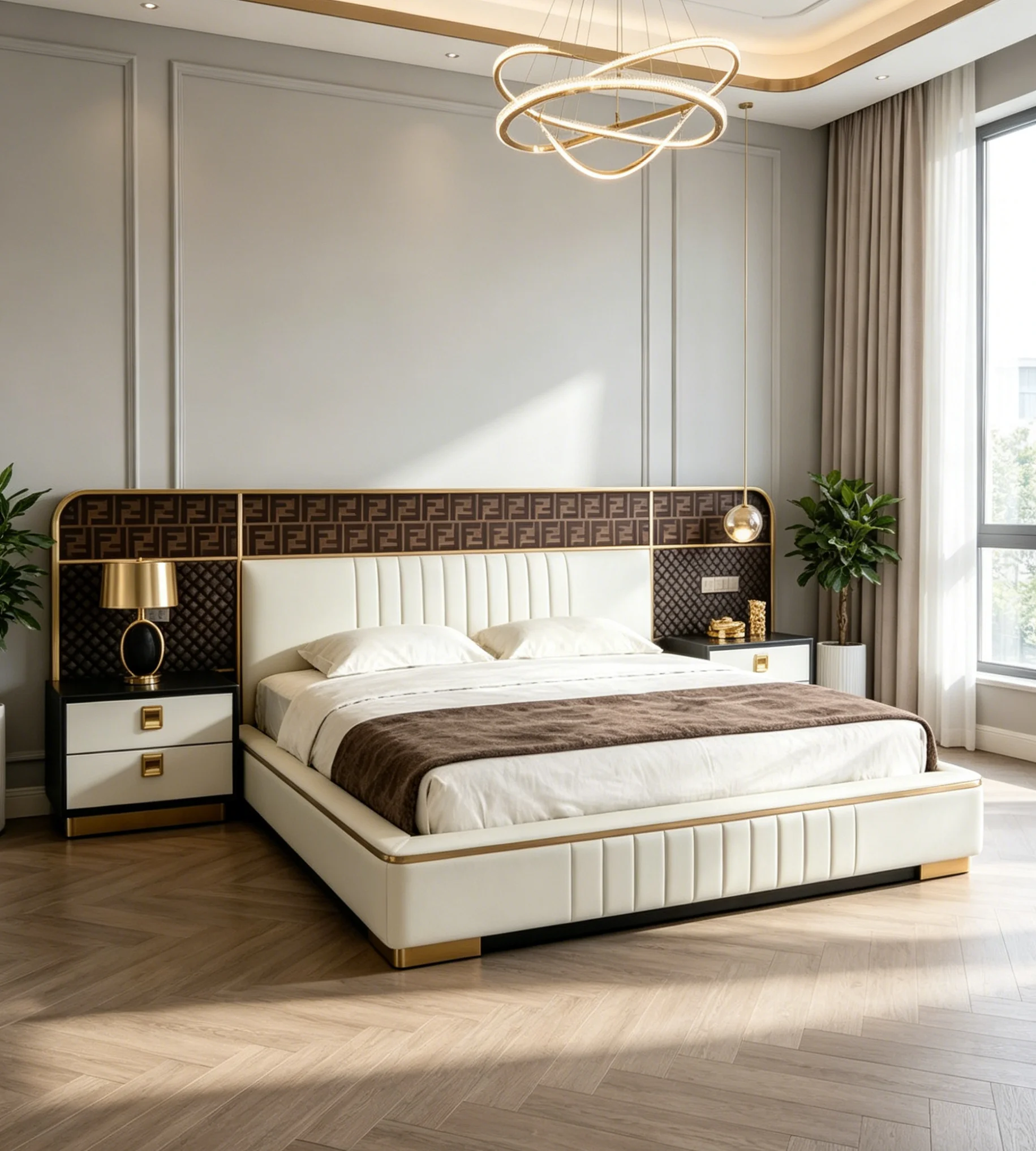 ！@Modern Soft Queen/King Size Adjustable Box Spring Bed Frame with Fabric Upholstery Wood Frame Convertible Design Headboard