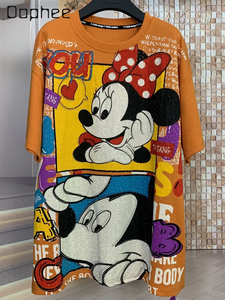 

Модная брендовая новая модная тяжелая футболка с бриллиантами и рисунком, молодежная свободная футболка с короткими рукавами для женщин, топ Y2K