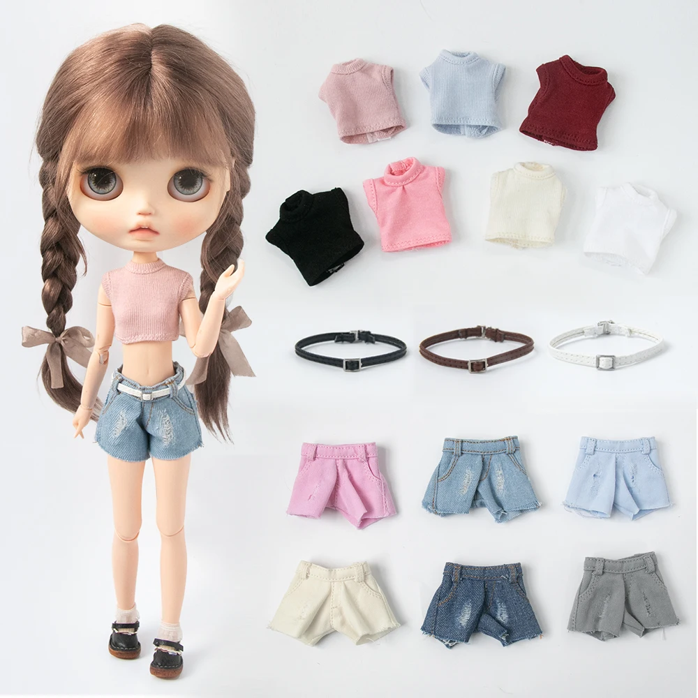 Ropa para muñeca Blyth, chaleco recortado, top básico multicolor, pantalones cortos de mezclilla retro, conjunto para Licca Azones Ob22 24 Ker YMY, accesorios para muñecas
