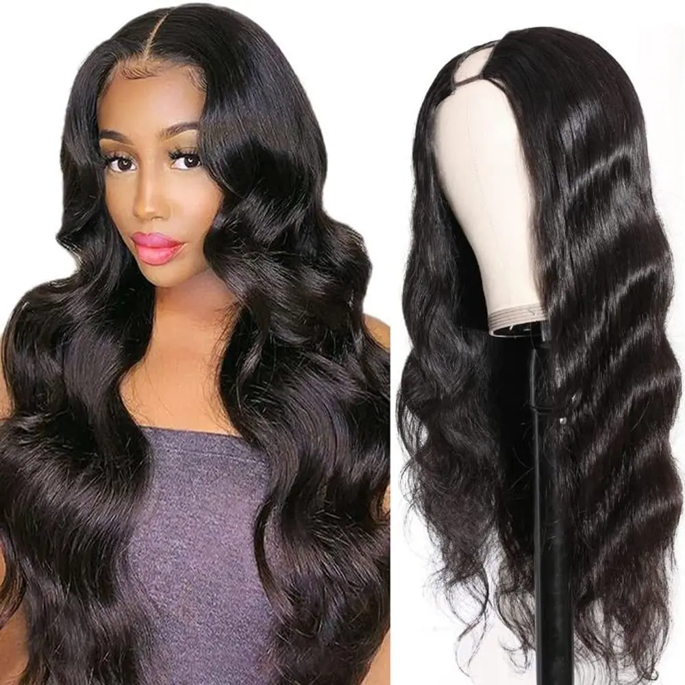 V Part Body Wave Human Hair Wig 250 Density Upgrade 30 32 Inch Natural Color Brazilian Hair Wave Wigs No Glue No Leave Out