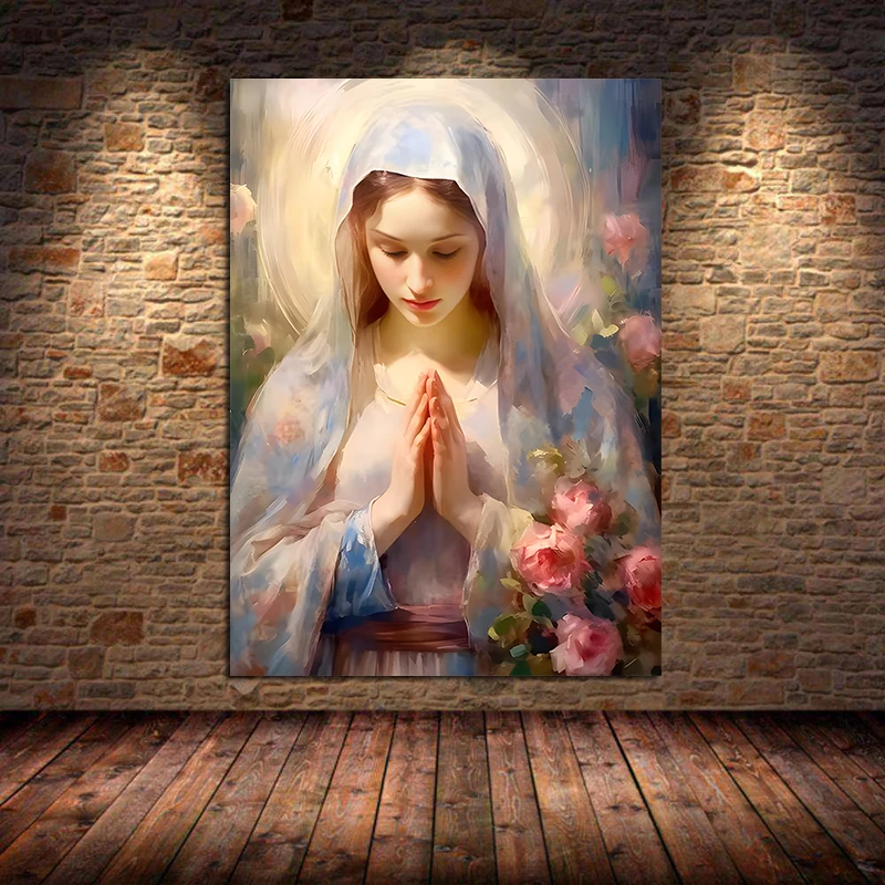 2026 Vintage Blessed Virgin Mary with The Child Catholic Christian Prayer Art Poster Canvas Painting Wall Prints Picture Home De