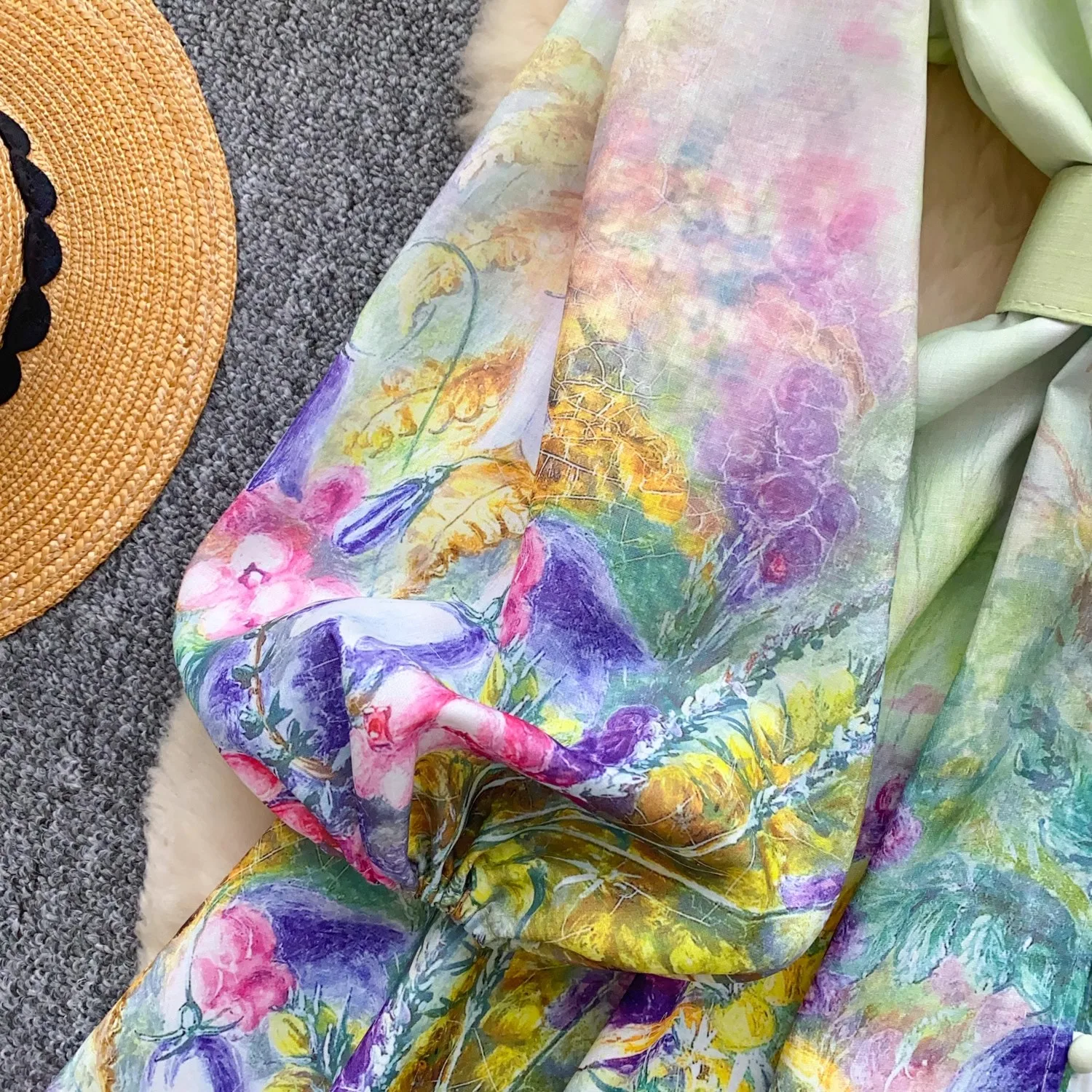 Lindo flor florescendo mini vestido feminino gola puff manga botões floral impressão rendas até cinto férias praia vestidos
