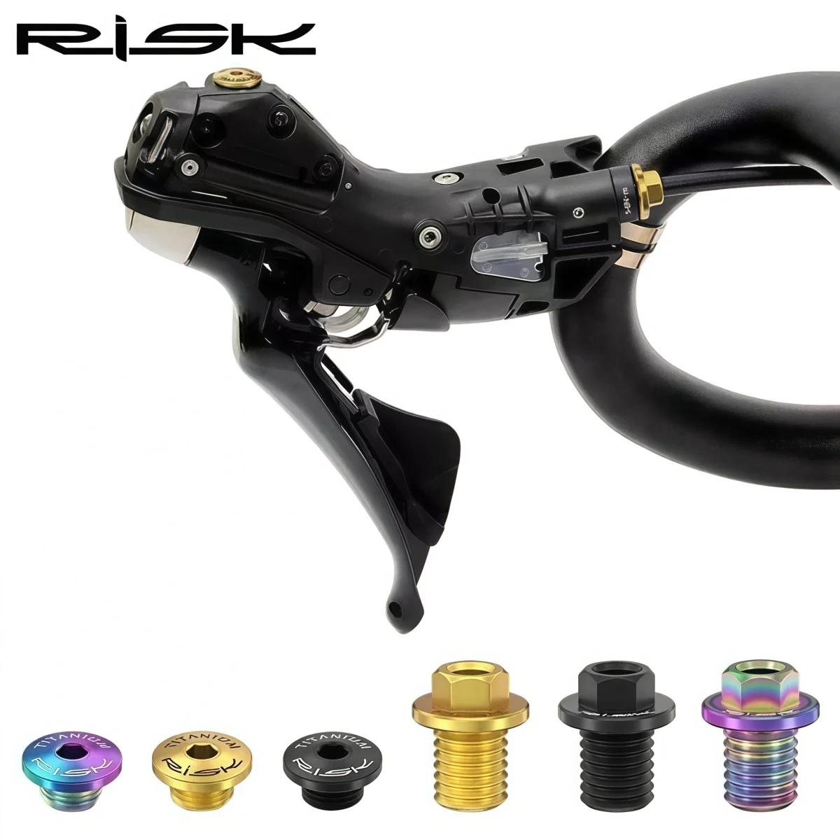 

RISK Titanium Road Bike Shifters Bleed Port & Banjo Bolts For SHIMANO Ultegra / Dura-Ace Di2 Dual Control Levers (Gold Black)