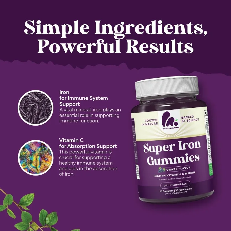 

Iron gummies -45mg per serving, chewable iron supplement, containing vitamin C, high absorption - vegan daily iron gummies