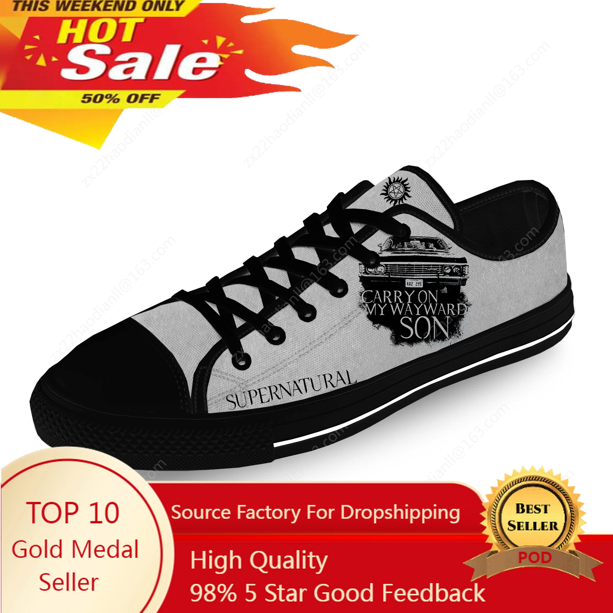 Carry on My Wayward Son Supernatural Cool Casual Cloth 3D Print Low Top Canvas Shoes Men Women Lightweight Breathable Sneakers