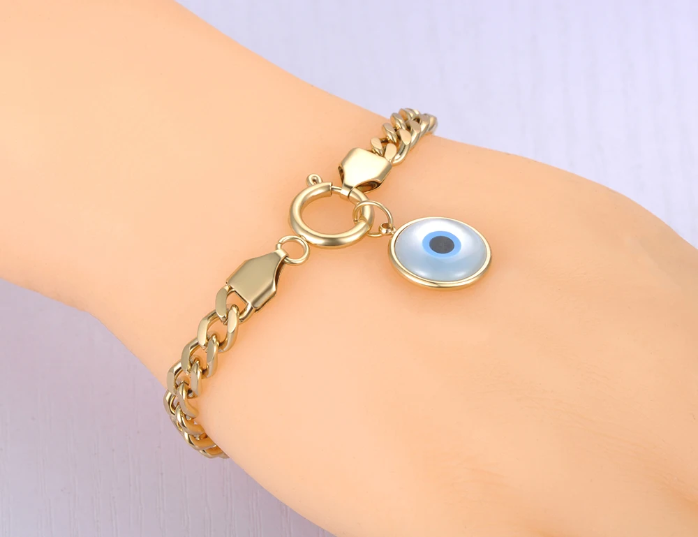 Lokaer Hiphop/Rock 18K Gold Plated Stainless Steel Turkish Eyes Charm Bracelet For Women Bohemia Chain Party Bracelet B21168