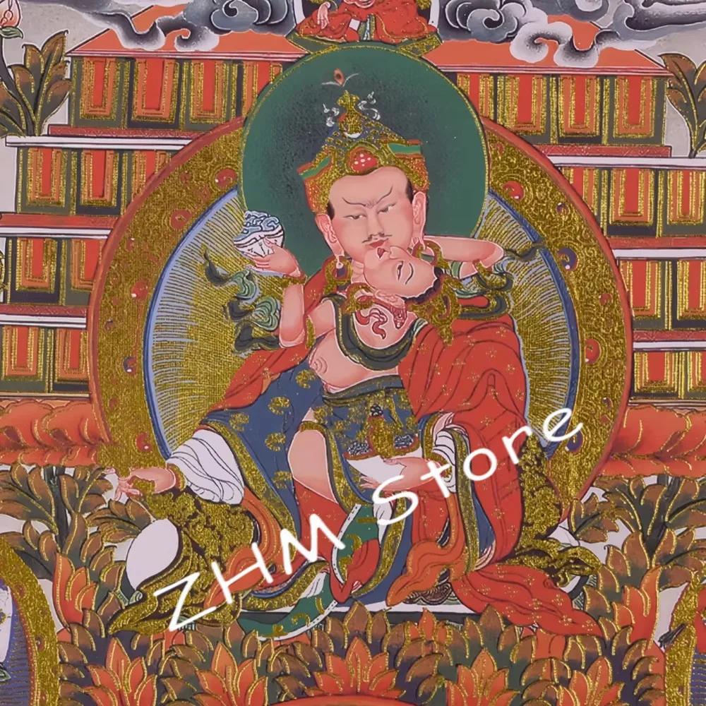 

Tibetan Gold-Plated Guru Padmasambhava Buddha Statue Thangka Painting - Gilded Buddhist Artwork for Decoration And Refuge