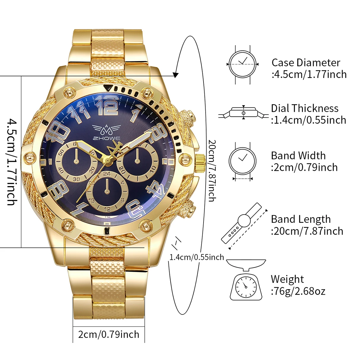 2Pcs/set Fashion Men\'s Business Dress Analog Quartz Watch with Necklace(Without Box)