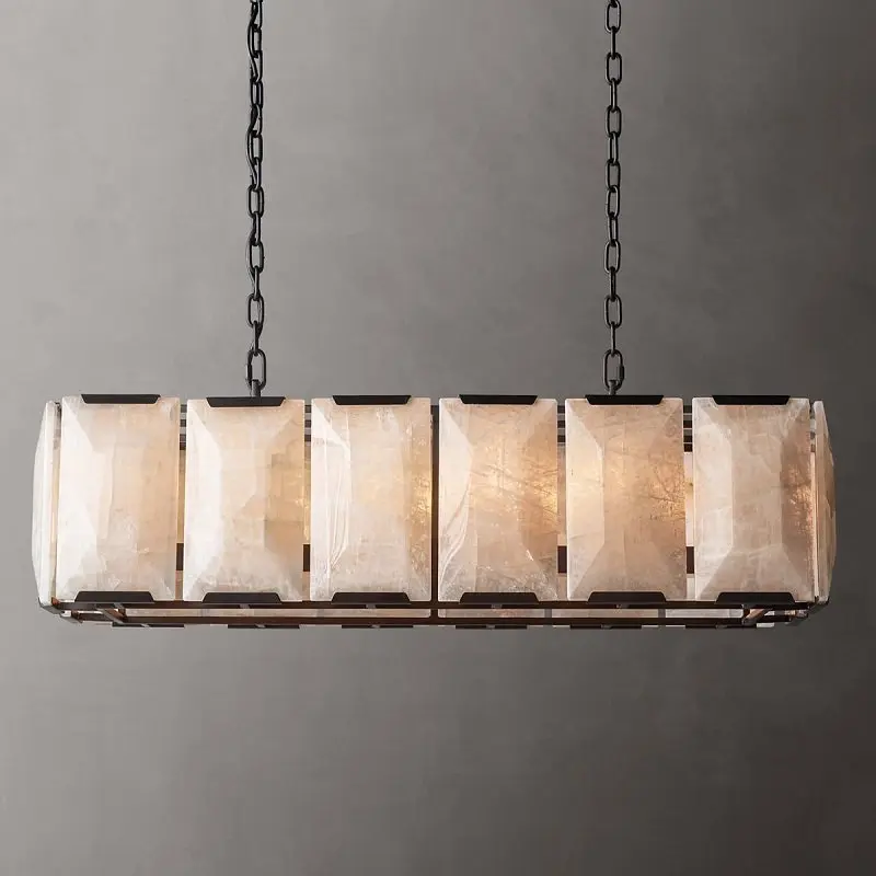 North American natural rough stone chandelier design minimalist living room villa dining room chandelier