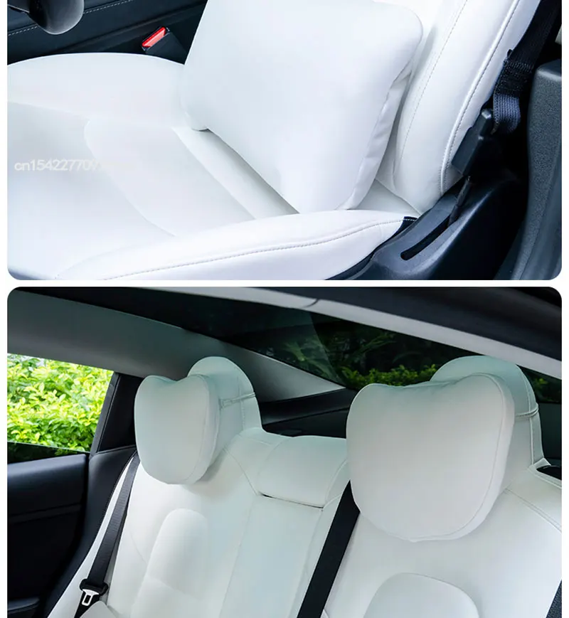 Für Tesla Model 3/Y Juniper 2019-2025 Autositz-Kopfstützenkissen Fumbar Nackenstützkissen Hochwertiges Leder Auto-Zubehör – Detail 18