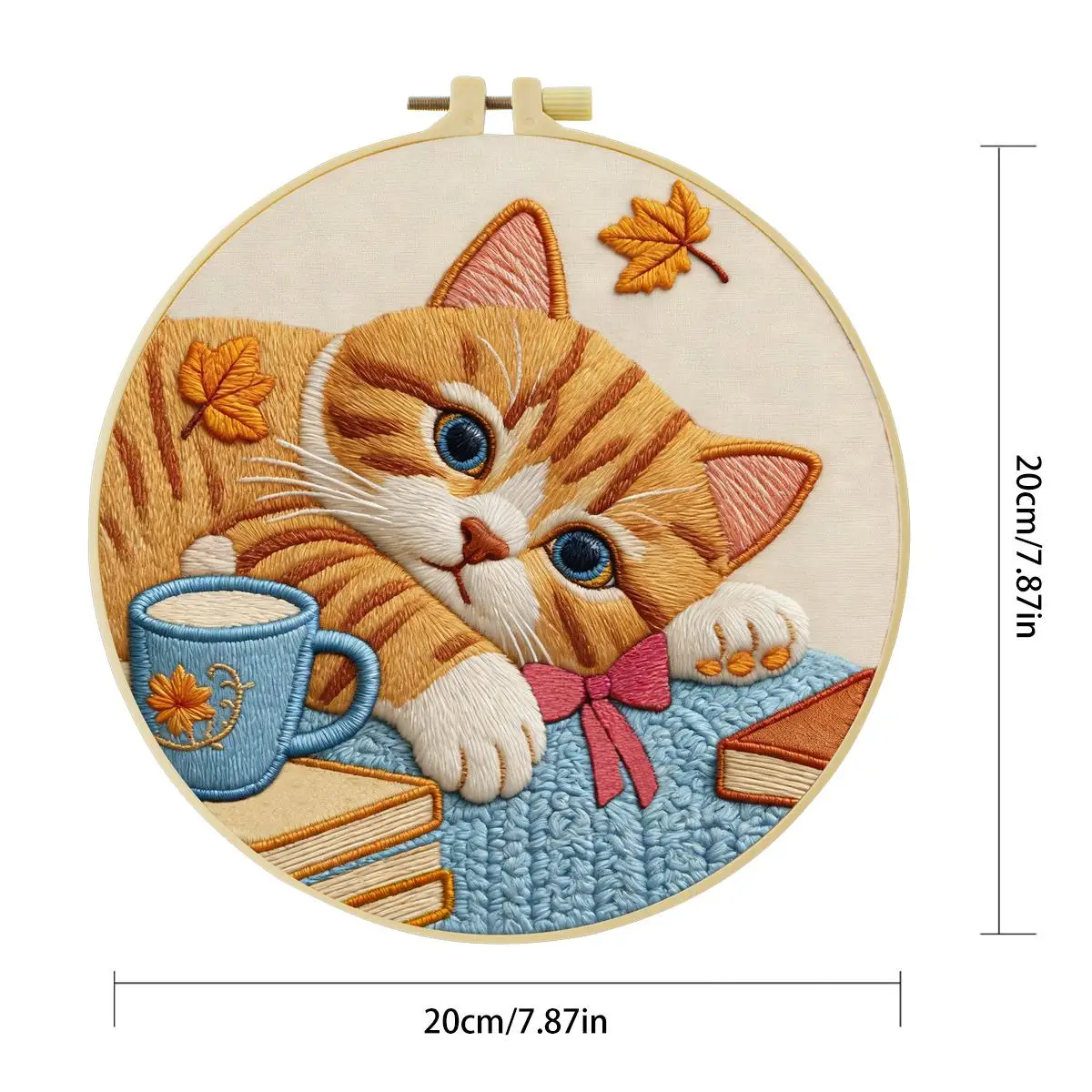 1 Stück 20X20CM/15X15CM 7,87/6,3 Zoll Das niedliche orangefarbene Katzen-Stickerei-Starter-Kit DIY-Kit DIY-Stickerei-Set Handarbeiten Heimdekoration – Detail 4