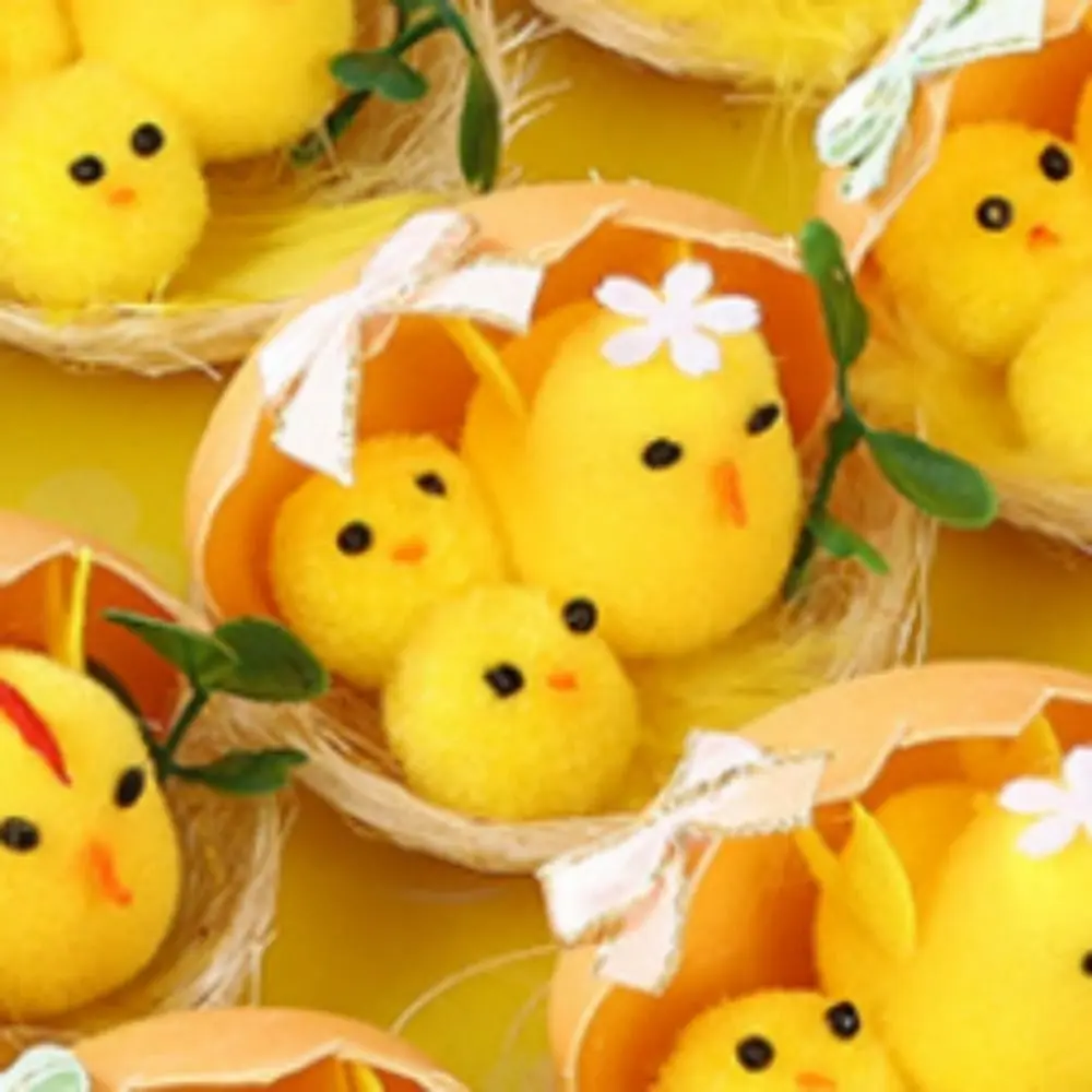 16Pcs/Set Simulation Easter Yellow Chicks Decoration Snow Man Mini Easter Bunny Ornaments Spring Flocking Cute Animal Decoration