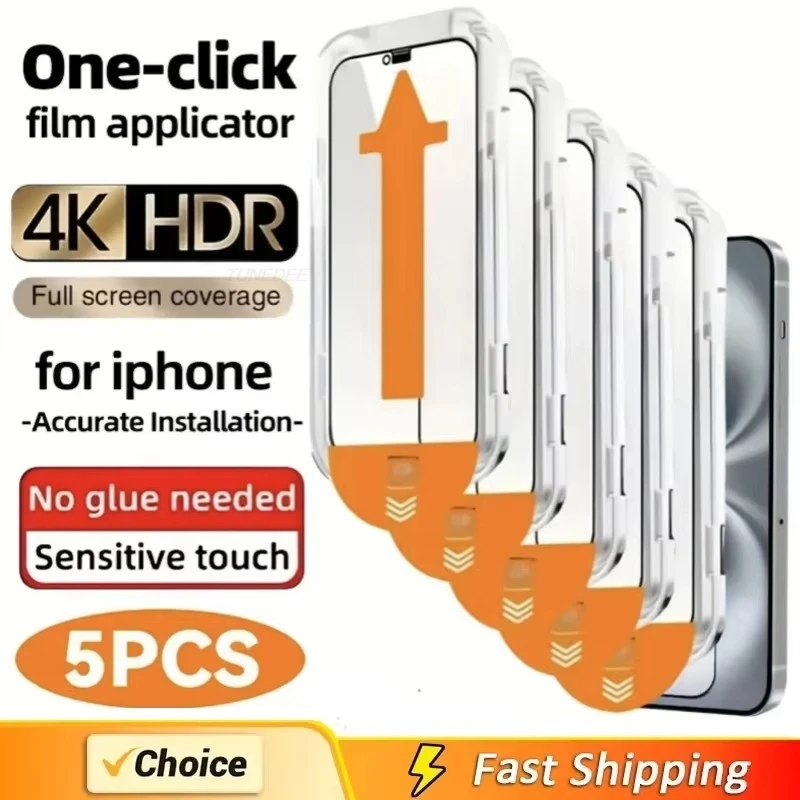 

Dust Free Easy Install HD Screen Protector For iPhone 17 16 13 11 12 14 15 Pro Max 6s 6 7 8 Plus XR XS SE Air 16e Tempered Glass