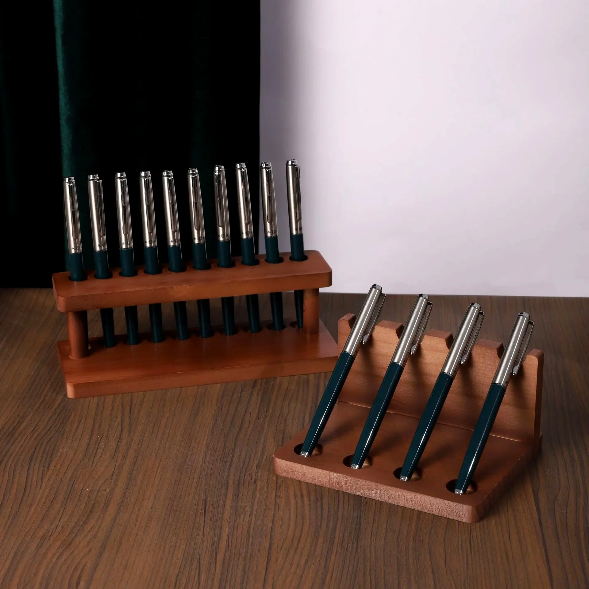 1PC Walnut Wood Multifunction Desk Organizer - Pen Holder, Phone Stand & Storage Solution for Office and School