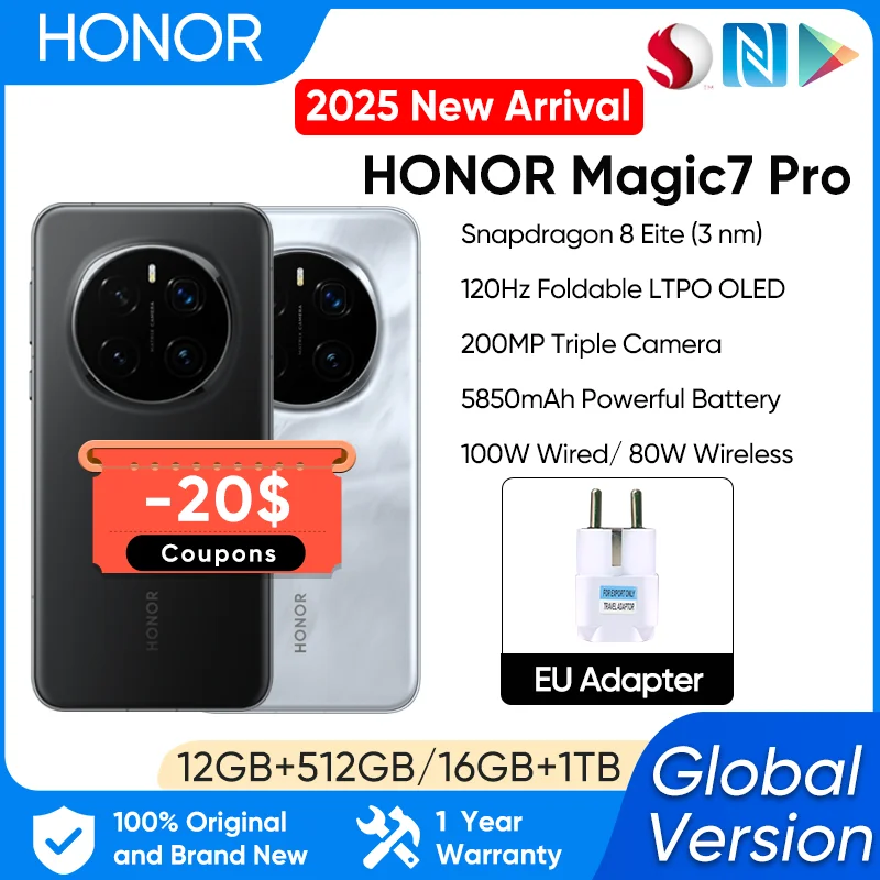 【2025 Nowość】 HONOR Magic7 Pro Global Version 5G AI Smartphone Snapdragon 8 Elite 6.8''120Hz Display 100W Fast Charge IP69