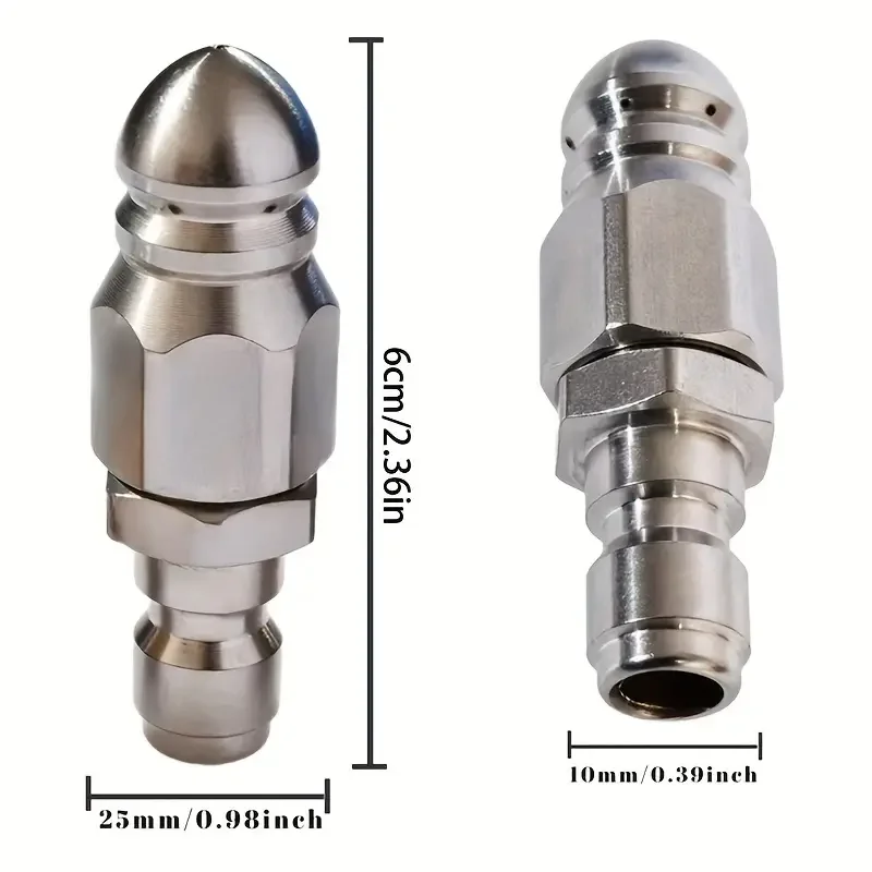 Buse de nettoyage de tuyau d'égout haute pression, 2 pièces, buse de nettoyage d'évier intérieur, Machine de nettoyage de toilettes, buse de Drainage, Joint en acier inoxydable