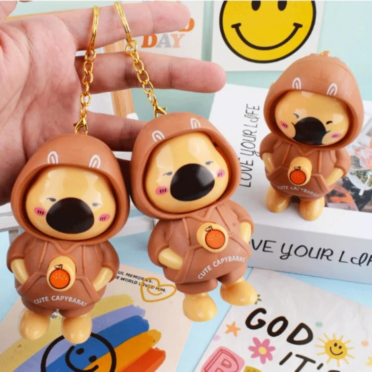 Capybara Face Changing Keychain Pendant Plastics Cartoon Doll Keychain DIY Crafts Mini Face Changing Toy