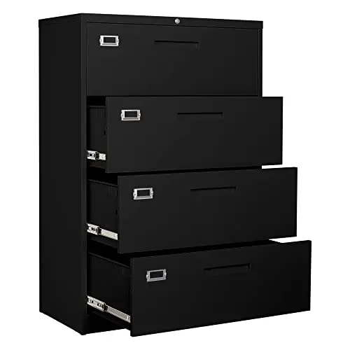 4 Drawer Filing Cabinet with Lock Metal Lateral File Cabinet Office Home Steel Lateral File Cabinet for A4 Legal/Letter
