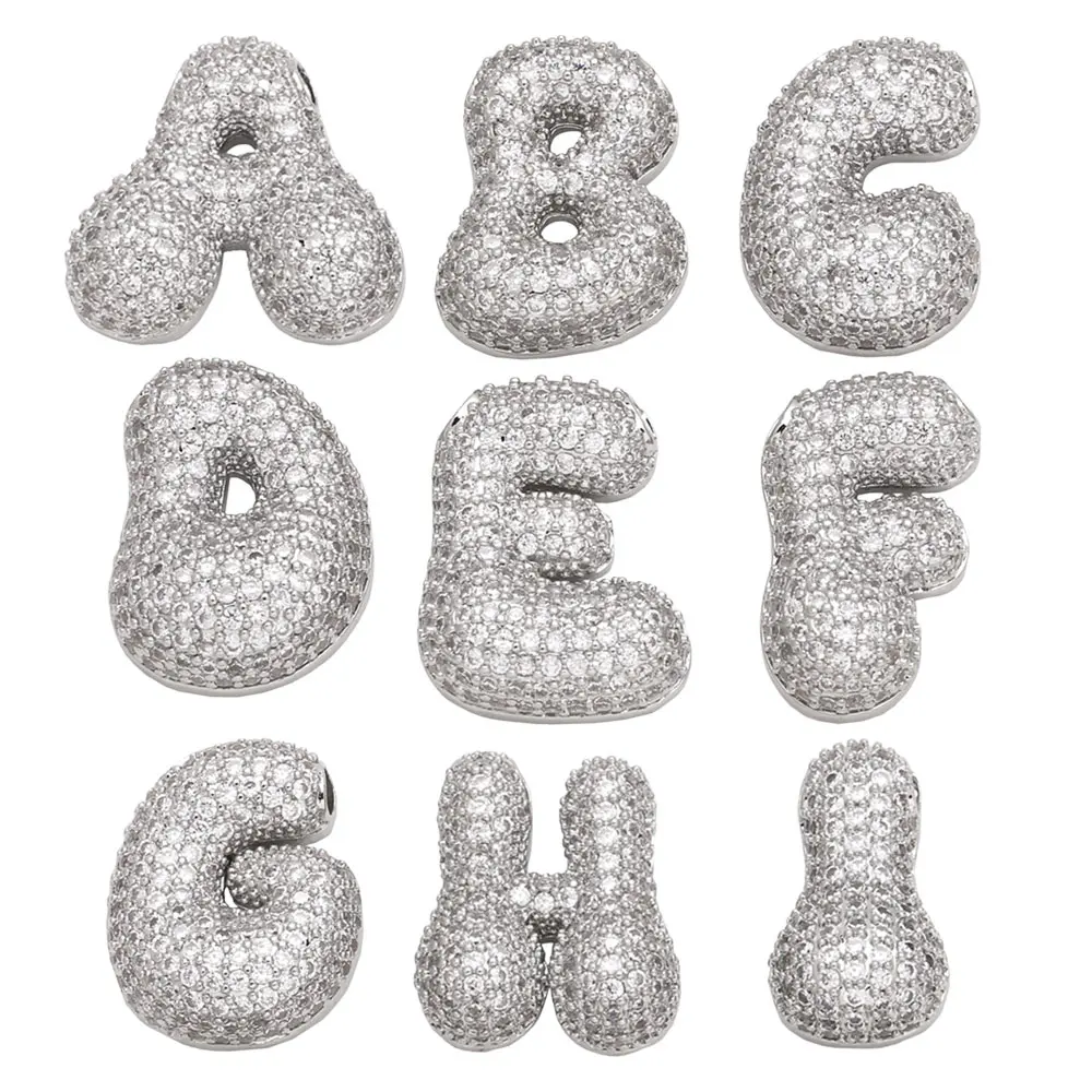 OCESRIO Silver Color White Crystal Bubble Letter Pendant for Necklaces Ballon Initial Necklace Jewelry Making Supplies pdtb595