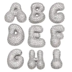 OCESRIO Silver Color White Crystal Bubble Letter Pendant for Necklaces Ballon Initial Necklace Jewelry Making Supplies pdtb595