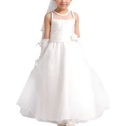 Girls White Dress Lace Mesh Princess Dresses for Party Wedding Flower Bow Belt Children's Party Clothes