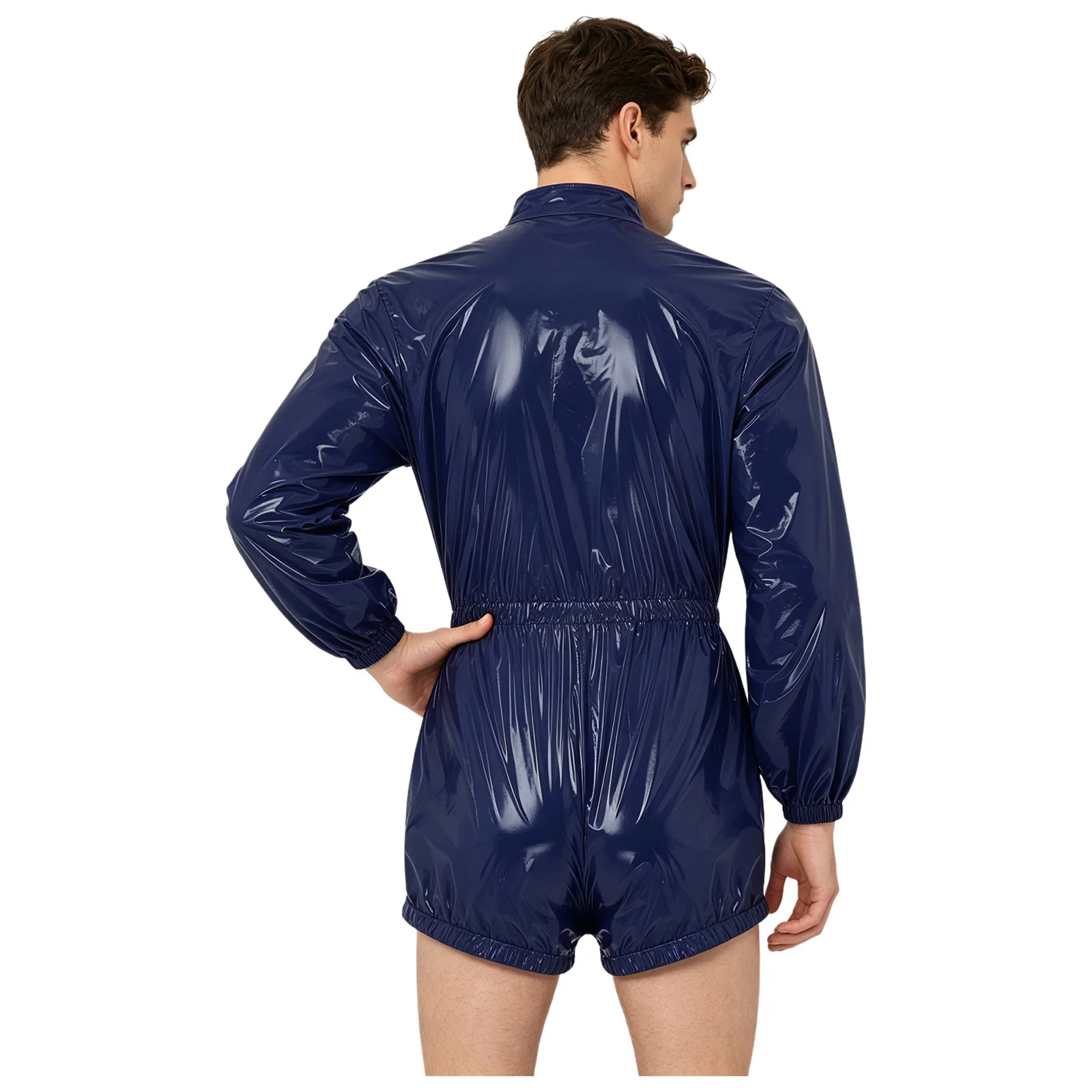 Mens Waterproof Bodysuit Diaper Cover Special Needs Adaptive Clothing Long Sleeve Elastic Waist Zipper Button Jumpsuit Swimwear