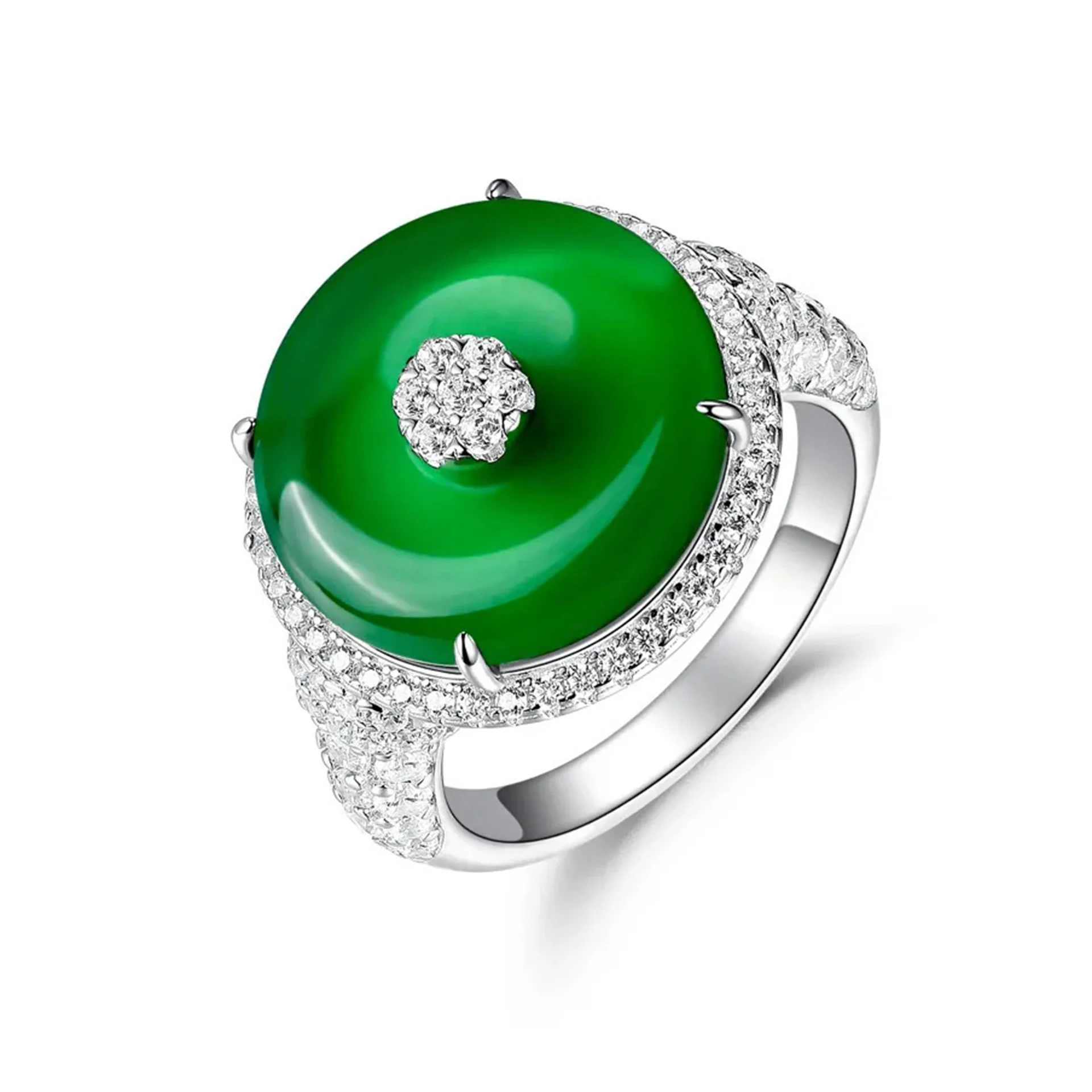 

Luxury Natural Chalcedony Huaigu Ring Women's 925 Sterling Silver Halo Cocktail Fine Jewelry Statement Valentines Birthdent Gift