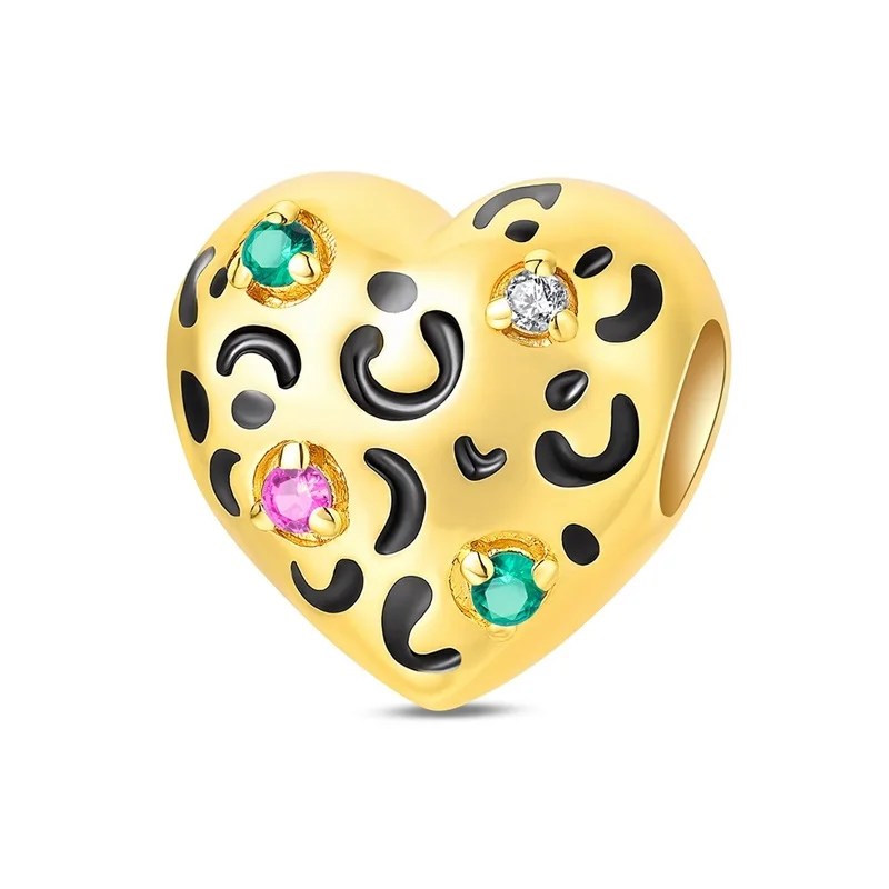 Original 925 Sterling Silver Colorful Zirconium Gold Leopard Print Charms Bead Dangle For Women Fine DIY Birthday Jewelry Gifts