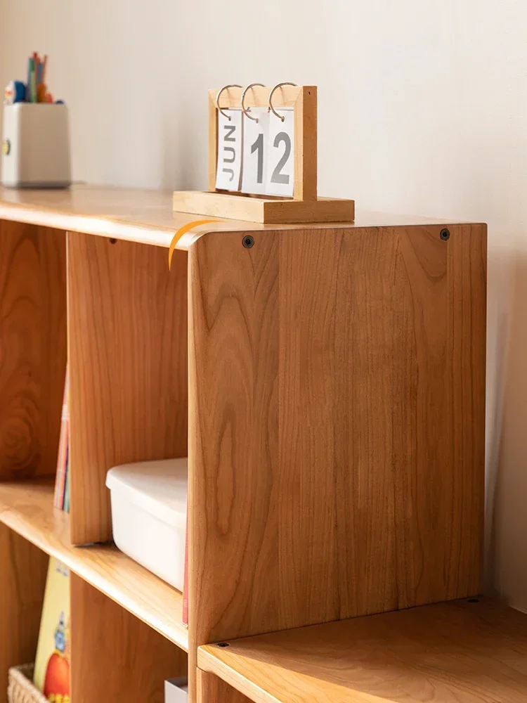 Solid wood cherry wood bookcase display shelf floor shelf household against the wall combination multi-layer bookshelf lattice