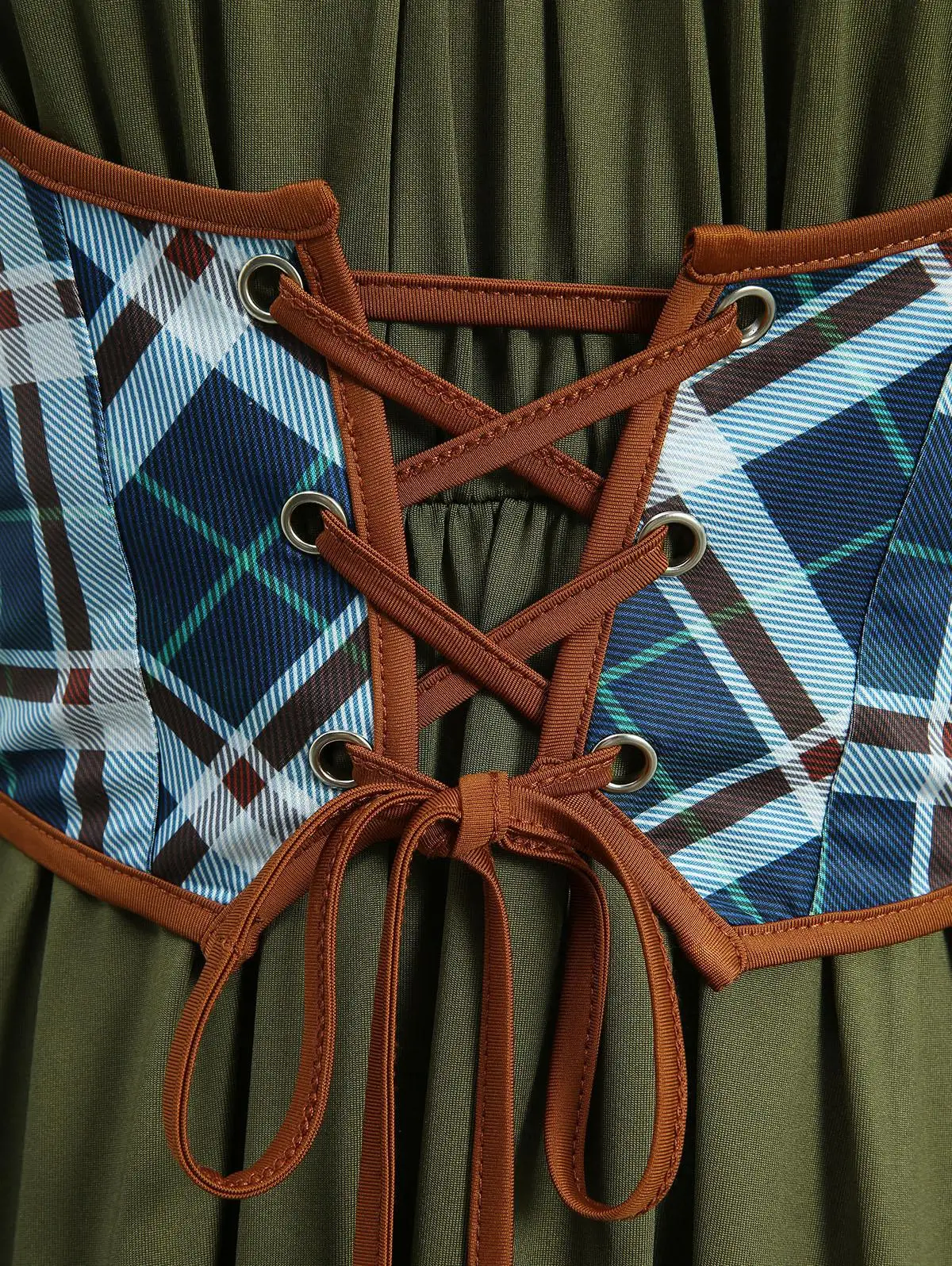 ROSEGAL-Vestidos largos con estampado a cuadros, talla grande, verde oscuro, con cordones, busto fruncido dividido, corsé 2 en 1, corte en A, Vestido informal de otoño