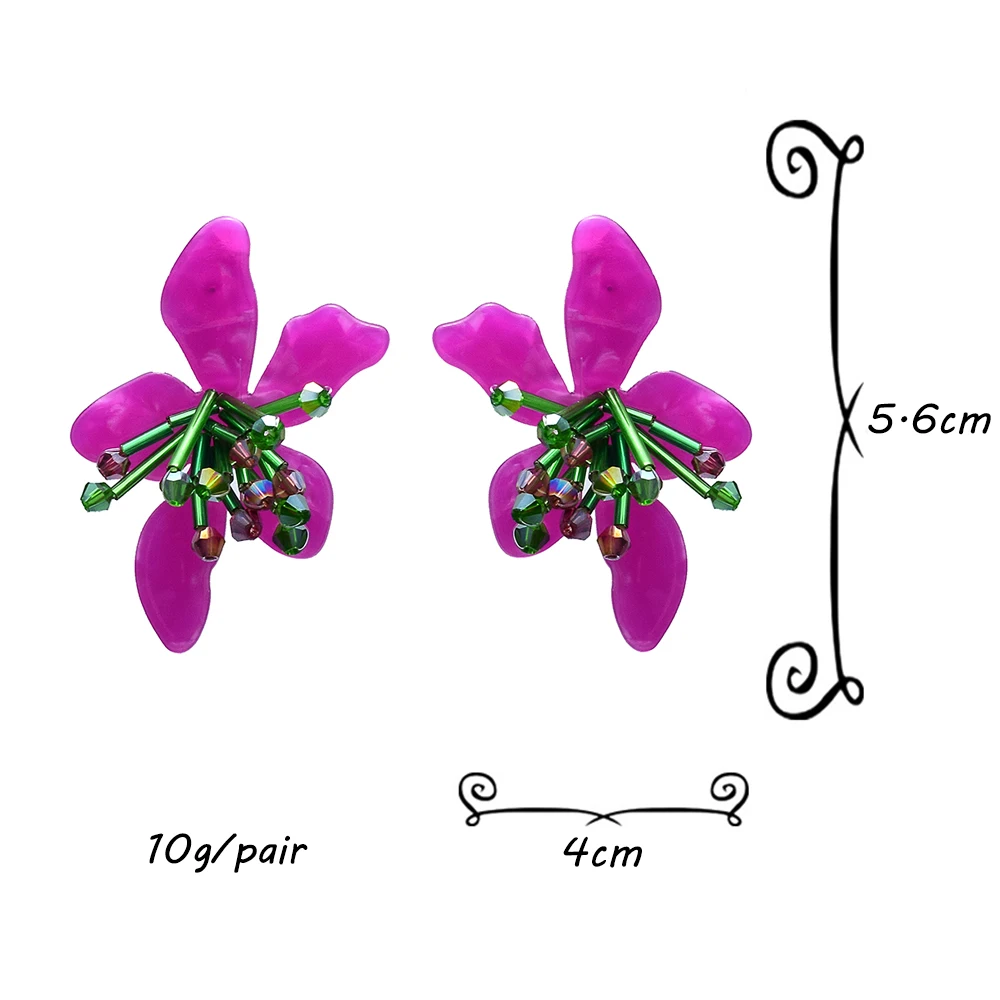 Cute Korean Handmade Purple Flowers Earrings Acrylic Resin Earrings For Women Bohemian Wedding Jewelry Accessories