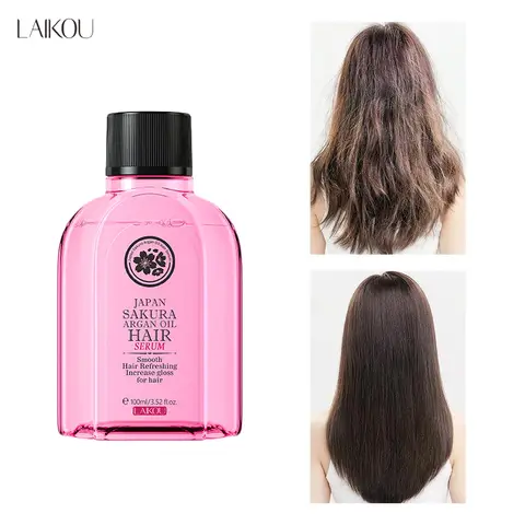 LAIKOU 벚꽃 헤어 에센스 오일 보습제, 브라이트닝 스무스 영양 회복, 손상된 모발 건조 스플릿 엔드
