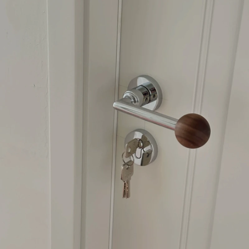 

1 set Indoor bedroom door lock Walnut split silent lock Vintage wooden door handle