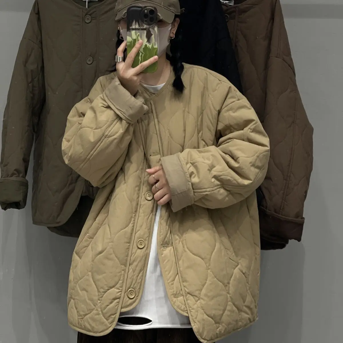 Foreign Trade Export Surplus Single Warm Long Sleeved Cotton Women\'s Autumn Winter Diamond Grid Cotton Trendy Outerwear Jackets