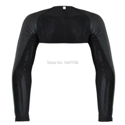 Men Breathable Mesh Sheer PU Leather  Fitness Arm Sleeves Shrug Top Sportwear