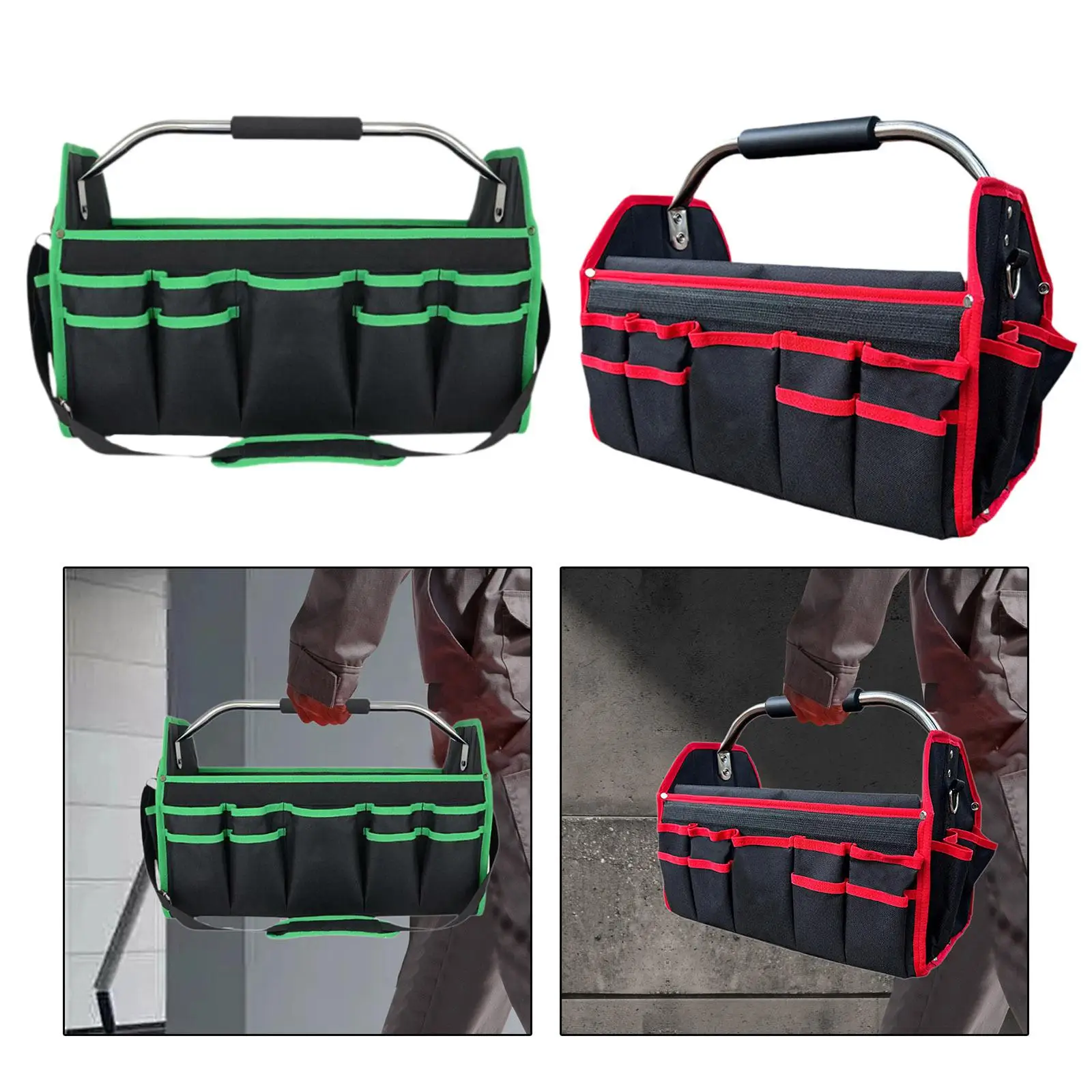 16inch Folding Tool Storage Bag Tote Multifunctional with Multi Pockets Metal