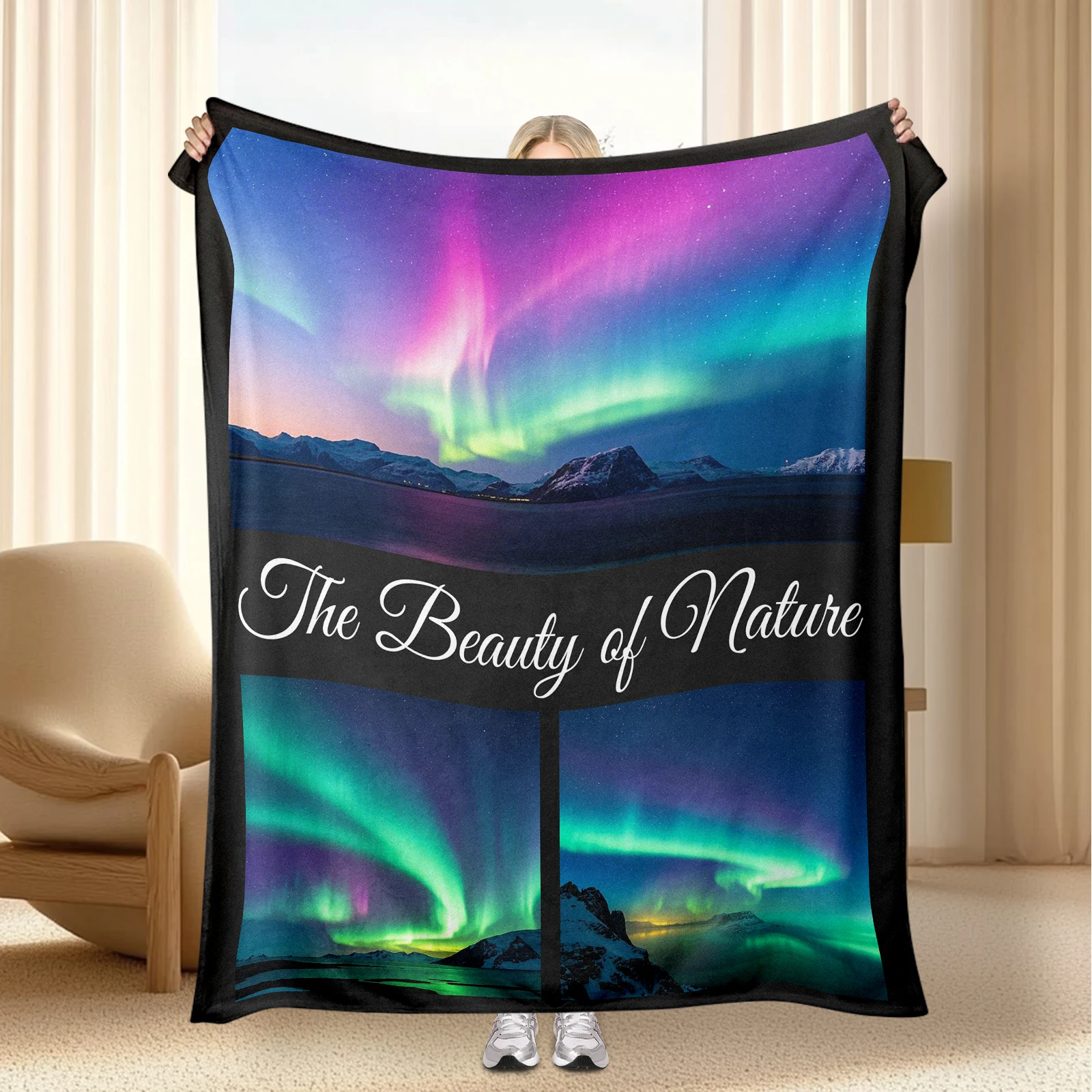 Customized Natural Landscape Blanket Polar Night Starry Sky Galax Photo Customized Suitable for Kid Learning Aerospace Knowledge