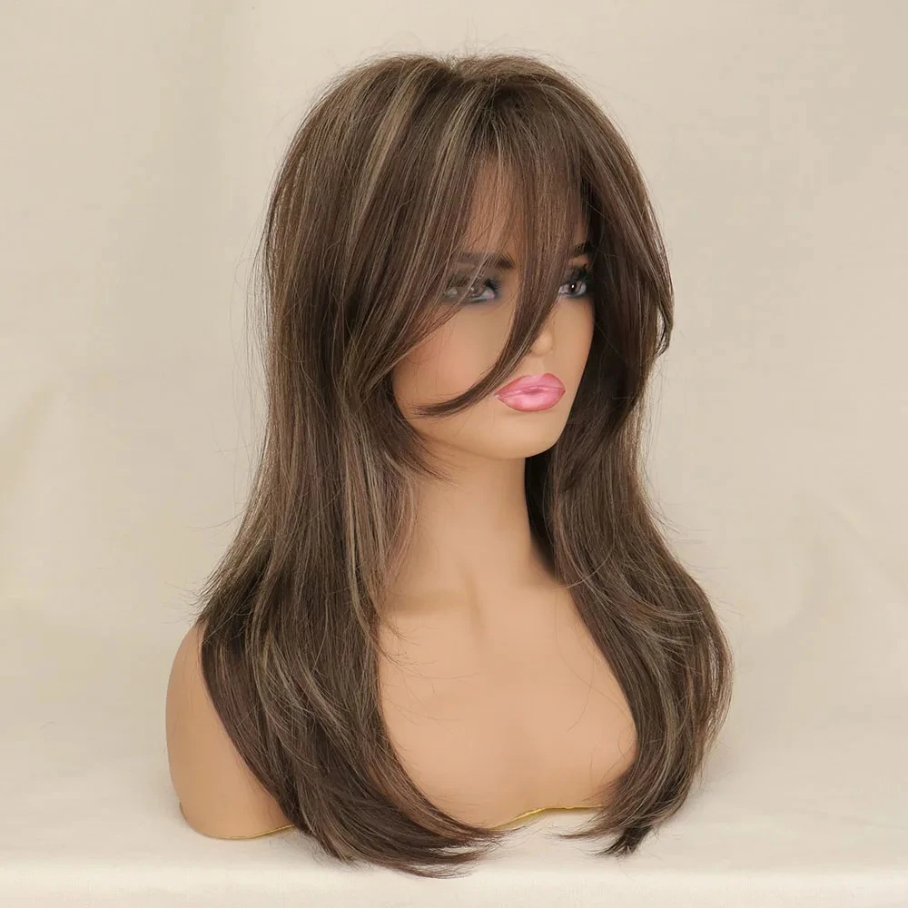 WHIMSICAL W Synthetic Long Wary Hair Ombre Blonde Wig for Black Women with Bangs Hair Cosplay Heat Resistant Wigs
