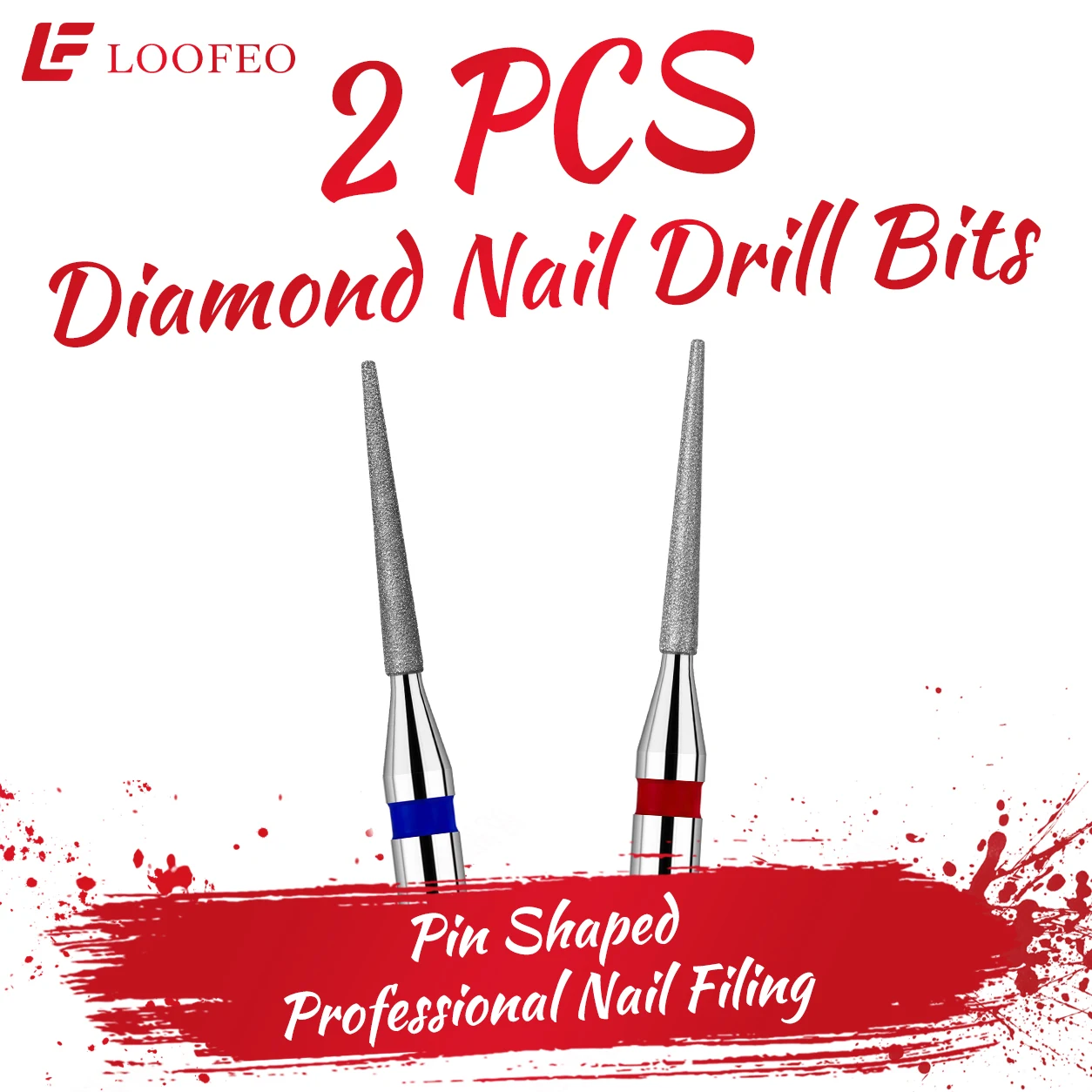 Pin Shaped Diamond Nail Drill Bit Set 2pcs E-File Bits Nail File for Cuticle Burrs Remove Medium Fine Grit Milling Cutter Home